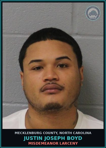 CCW arrest card for JUSTIN JOSEPH BOYD in Mecklenburg County: MISDEMEANOR LARCENY