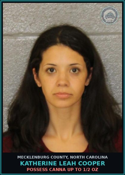 CCW arrest card for KATHERINE LEAH COOPER in Mecklenburg County: POSSESS Canna UP TO 1/2 OZ