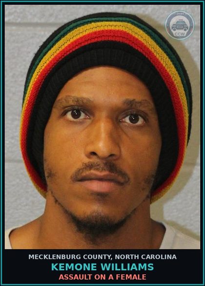 CCW arrest card for KEMONE WILLIAMS in Mecklenburg County: ASSAULT ON A FEMALE