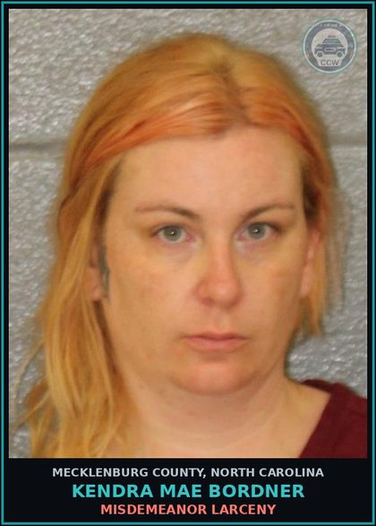 CCW arrest card for KENDRA MAE BORDNER in Mecklenburg County: MISDEMEANOR LARCENY