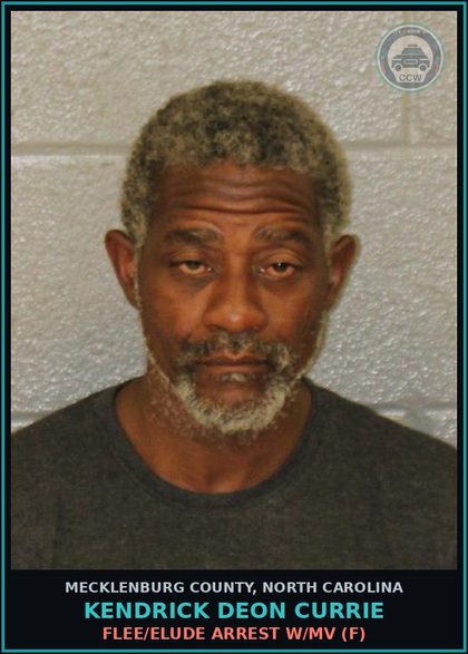 CCW arrest card for KENDRICK DEON CURRIE in Mecklenburg County: POSSESS STOLEN MOTOR VEHICLE