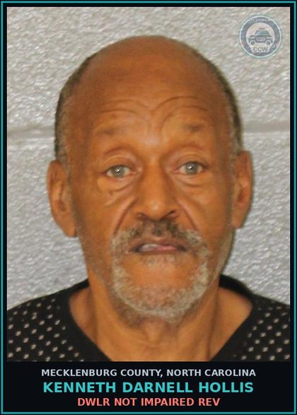 CCW arrest card for KENNETH DARNELL HOLLIS in Mecklenburg County: DWLR NOT IMPAIRED REV