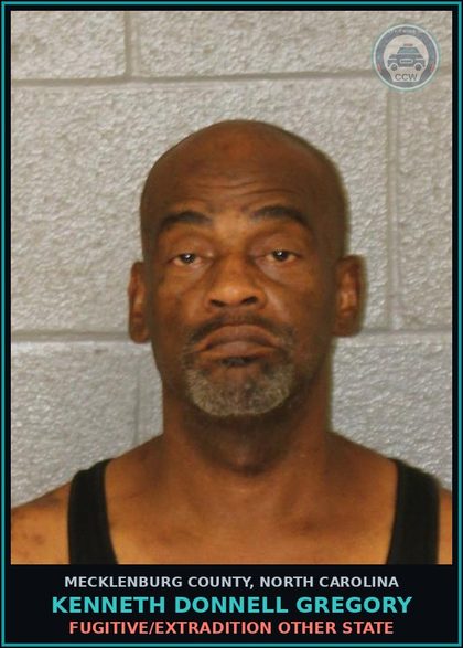 CCW arrest card for KENNETH DONNELL GREGORY in Mecklenburg County: FUGITIVE/EXTRADITION OTHER STATE