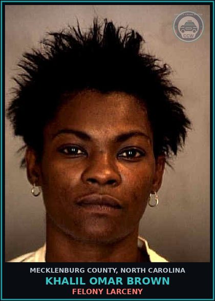 CCW arrest card for KHALIL OMAR BROWN in Mecklenburg County: FELONY LARCENY