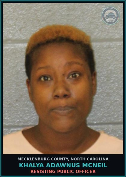 CCW arrest card for KHALYA ADAWNUS MCNEIL in Mecklenburg County: RESISTING PUBLIC OFFICER