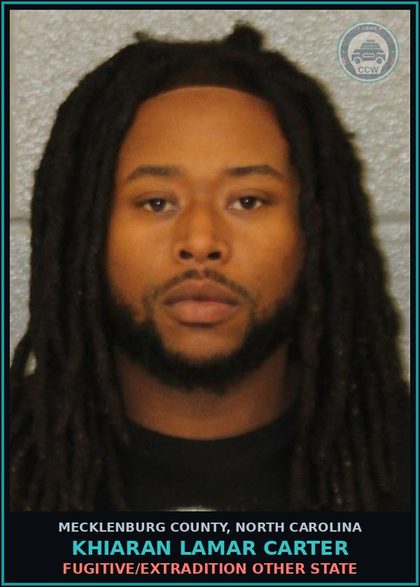 CCW arrest card for KHIARAN LAMAR CARTER in Mecklenburg County: FUGITIVE/EXTRADITION OTHER STATE