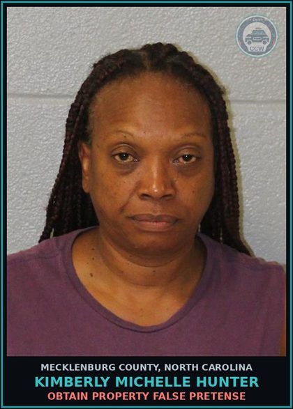 CCW arrest card for KIMBERLY MICHELLE HUNTER in Mecklenburg County: OBTAIN PROPERTY FALSE PRETENSE