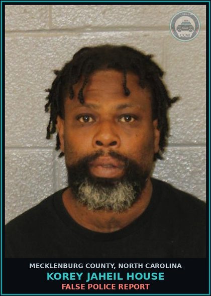 CCW arrest card for KOREY JAHEIL HOUSE in Mecklenburg County: FALSE POLICE REPORT
