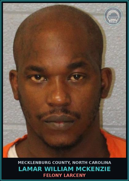 CCW arrest card for LAMAR WILLIAM MCKENZIE in Mecklenburg County: FELONY LARCENY