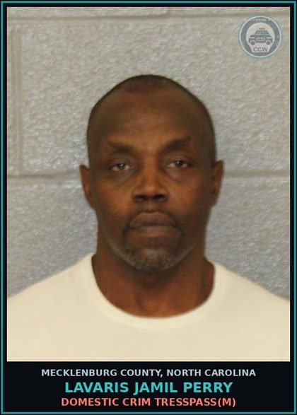 CCW arrest card for LAVARIS JAMIL PERRY in Mecklenburg County: BREAK/ENTER TERORIZE/INJURE