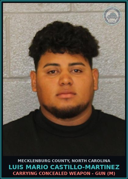 CCW arrest card for LUIS MARIO CASTILLO-MARTINEZ in Mecklenburg County: CARRYING CONCEALED WEAPON - GUN (M)