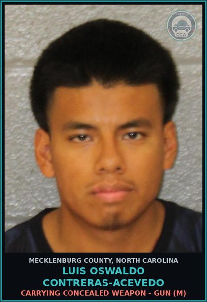CCW arrest card for LUIS OSWALDO CONTRERAS-ACEVEDO in Mecklenburg County: CARRYING CONCEALED WEAPON - GUN (M)
