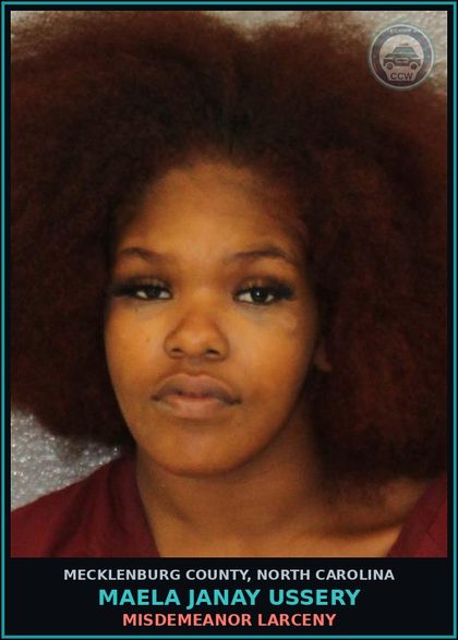 CCW arrest card for MAELA JANAY USSERY in Mecklenburg County: MISDEMEANOR LARCENY
