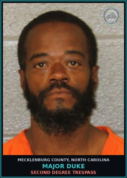 CCW arrest card for MAJOR DUKE in Mecklenburg County: SECOND DEGREE TRESPASS