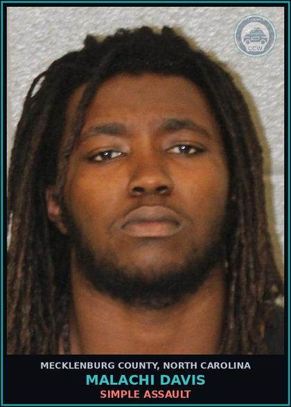 CCW arrest card for MALACHI DAVIS in Mecklenburg County: SIMPLE ASSAULT