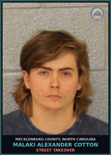 CCW arrest card for MALAKI ALEXANDER COTTON in Mecklenburg County: STREET TAKEOVER