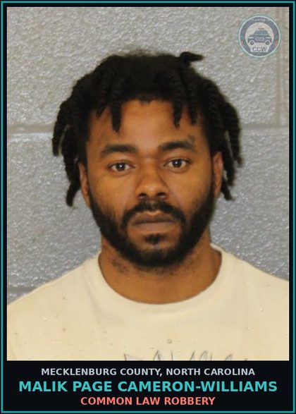 CCW arrest card for MALIK PAGE CAMERON-WILLIAMS in Mecklenburg County: COMMON LAW ROBBERY