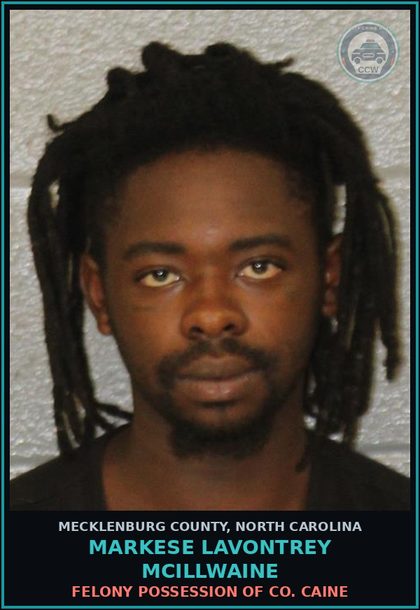 CCW arrest card for MARKESE LAVONTREY MCILLWAINE in Mecklenburg County: POSSESS STOLEN MOTOR VEHICLE
