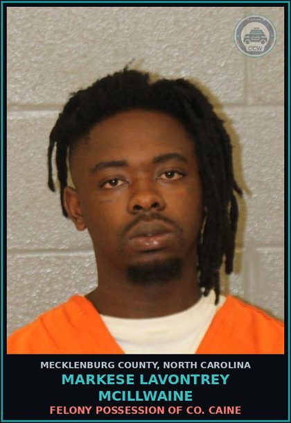 CCW arrest card for MARKESE LAVONTREY MCILLWAINE in Mecklenburg County: POSSESS STOLEN MOTOR VEHICLE