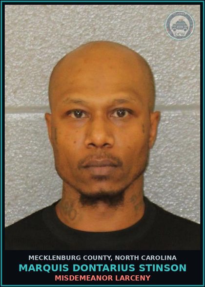 CCW arrest card for MARQUIS DONTARIUS STINSON in Mecklenburg County: MISDEMEANOR LARCENY