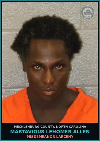 CCW arrest card for MARTAVIOUS LEHOMER ALLEN in Mecklenburg County: MISDEMEANOR LARCENY
