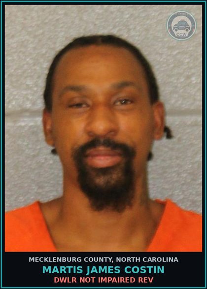 CCW arrest card for MARTIS JAMES COSTIN in Mecklenburg County: DWLR NOT IMPAIRED REV