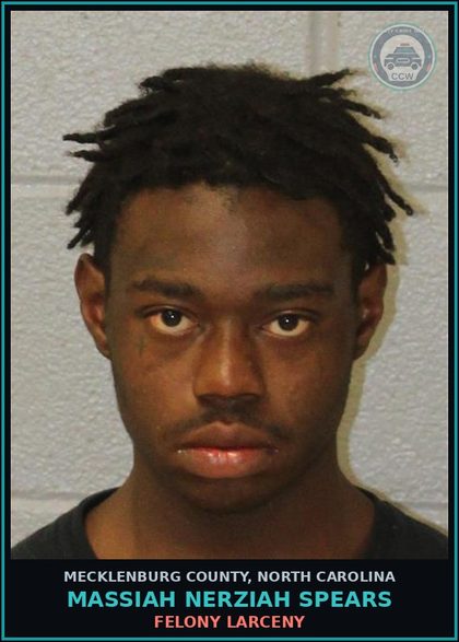 CCW arrest card for MASSIAH NERZIAH SPEARS in Mecklenburg County: FELONY LARCENY