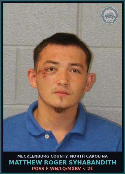CCW arrest card for MATTHEW ROGER SYHABANDITH in Mecklenburg County: FAIL TO REPORT ACCIDENT - MISD.