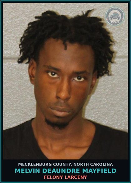 CCW arrest card for MELVIN DEAUNDRE MAYFIELD in Mecklenburg County: BREAKING AND OR ENTERING (F)