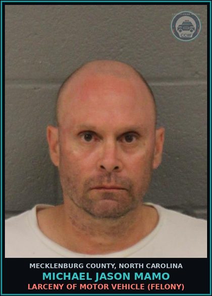 CCW arrest card for MICHAEL JASON MAMO in Mecklenburg County: BREAK/ENTER MOTOR VEH