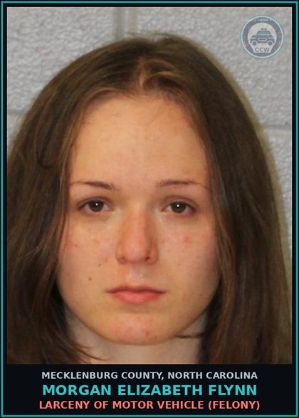 CCW arrest card for MORGAN ELIZABETH FLYNN in Mecklenburg County: LARCENY OF MOTOR VEHICLE (FELONY)