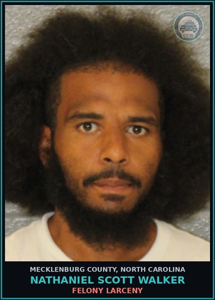 CCW arrest card for NATHANIEL SCOTT WALKER in Mecklenburg County: FELONY LARCENY