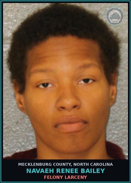 CCW arrest card for NAVAEH RENEE BAILEY in Mecklenburg County: FELONY LARCENY