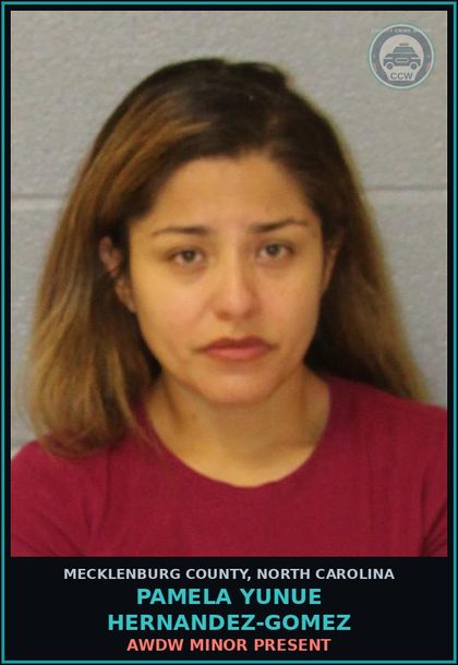 CCW arrest card for PAMELA YUNUE HERNANDEZ-GOMEZ in Mecklenburg County: AWDW MINOR PRESENT