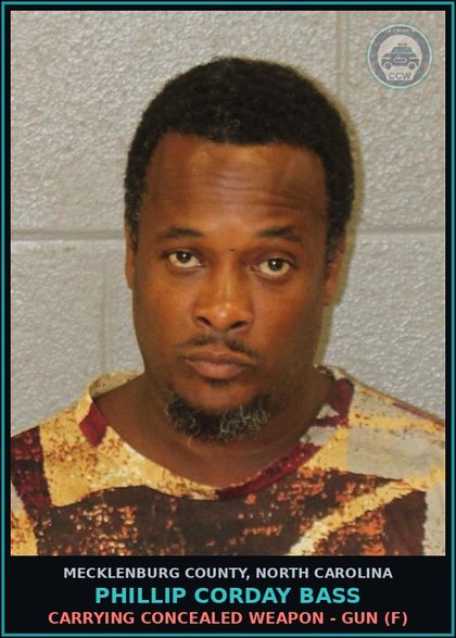 CCW arrest card for PHILLIP CORDAY BASS in Mecklenburg County: CARRYING CONCEALED WEAPON - GUN (F)