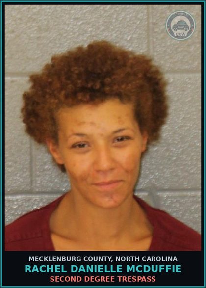 CCW arrest card for RACHEL DANIELLE MCDUFFIE in Mecklenburg County: SECOND DEGREE TRESPASS