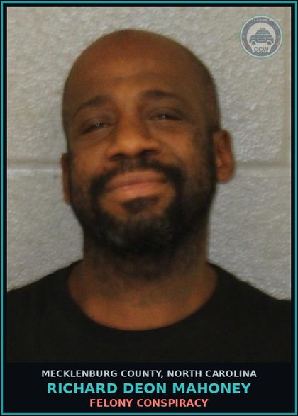 CCW arrest card for RICHARD DEON MAHONEY in Mecklenburg County: FINANCIAL TRANSACTION CARD THEFT OR WITH