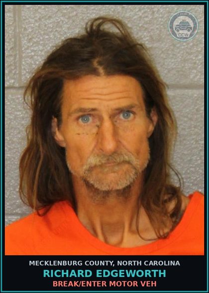 CCW arrest card for RICHARD EDGEWORTH in Mecklenburg County: BREAK/ENTER MOTOR VEH