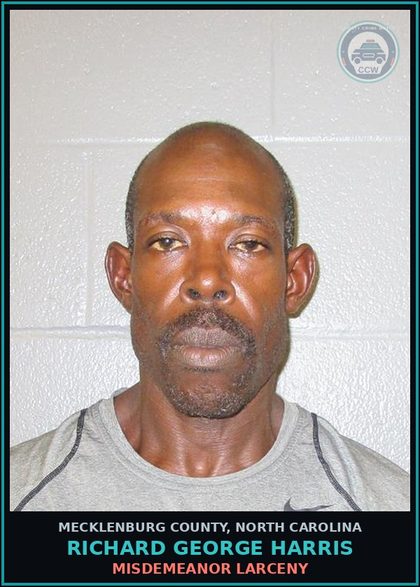 CCW arrest card for RICHARD GEORGE HARRIS in Mecklenburg County: RESISTING PUBLIC OFFICER