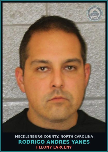 CCW arrest card for RODRIGO ANDRES YANES in Mecklenburg County: FELONY LARCENY