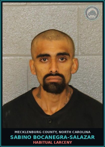 CCW arrest card for SABINO BOCANEGRA-SALAZAR in Mecklenburg County: HABITUAL LARCENY