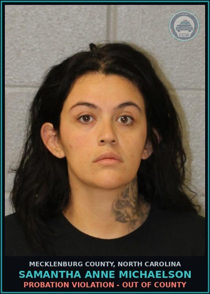 CCW arrest card for SAMANTHA ANNE MICHAELSON in Mecklenburg County: PROBATION VIOLATION - OUT OF COUNTY