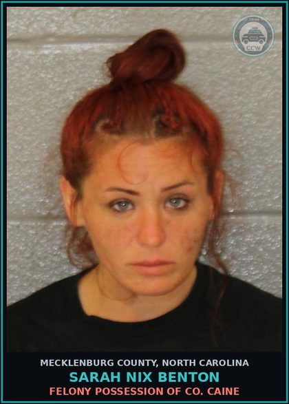 CCW arrest card for SARAH NIX BENTON in Mecklenburg County: FELONY POSSESSION OF COCAINE