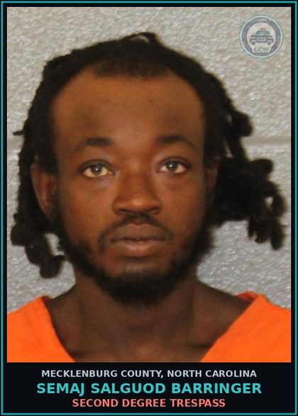 CCW arrest card for SEMAJ SALGUOD BARRINGER in Mecklenburg County: SECOND DEGREE TRESPASS