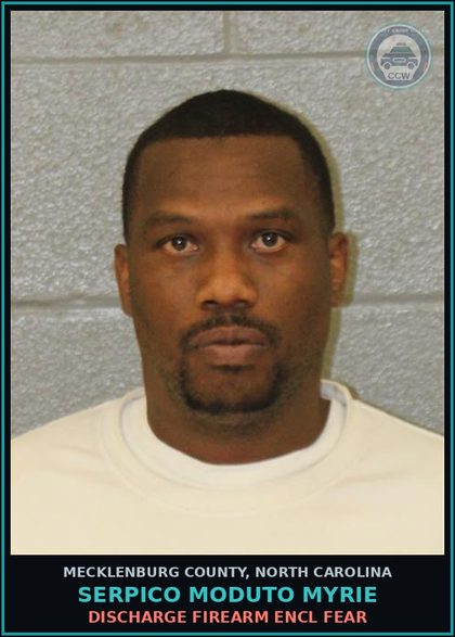 CCW arrest card for SERPICO MODUTO MYRIE in Mecklenburg County: AWDW INTENT TO KILL