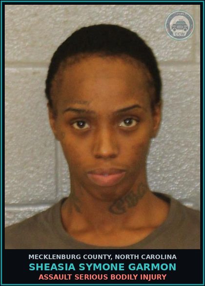 CCW arrest card for SHEASIA SYMONE GARMON in Mecklenburg County: AWDW SERIOUS INJURY