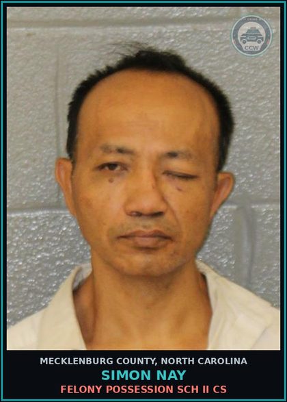 CCW arrest card for SIMON NAY in Mecklenburg County: FELONY POSSESSION SCH II CS