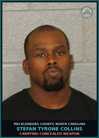 CCW arrest card for STEFAN TYRONE COLLINS in Mecklenburg County: CARRYING CONCEALED WEAPON