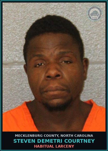 CCW arrest card for STEVEN DEMETRI COURTNEY in Mecklenburg County: HABITUAL LARCENY
