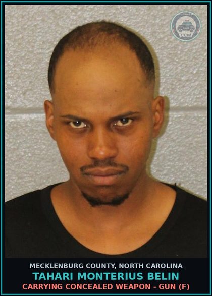 CCW arrest card for TAHARI MONTERIUS BELIN in Mecklenburg County: CARRYING CONCEALED WEAPON - GUN (F)